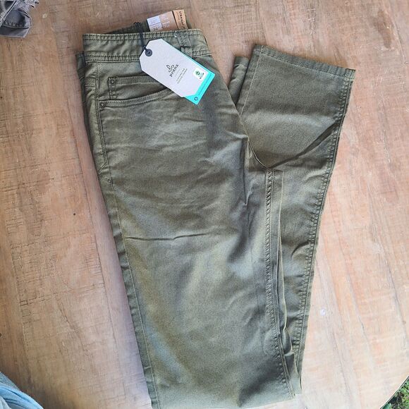 Prana Mens 30x36 Peat Green Bridger Jean Pant 5 Pocket Outdoor Straight Slim NEW - Picture 2 of 7
